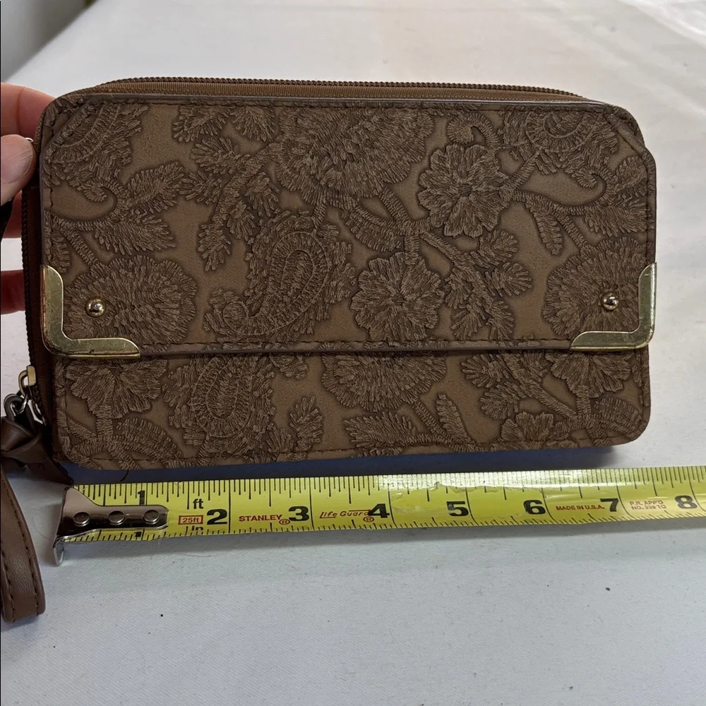 Bueno Brown Embossed Faux Leather Clutch Wristlet Wallet